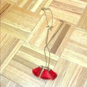 J CREW TASSLE (red) necklace gold with rhinestones